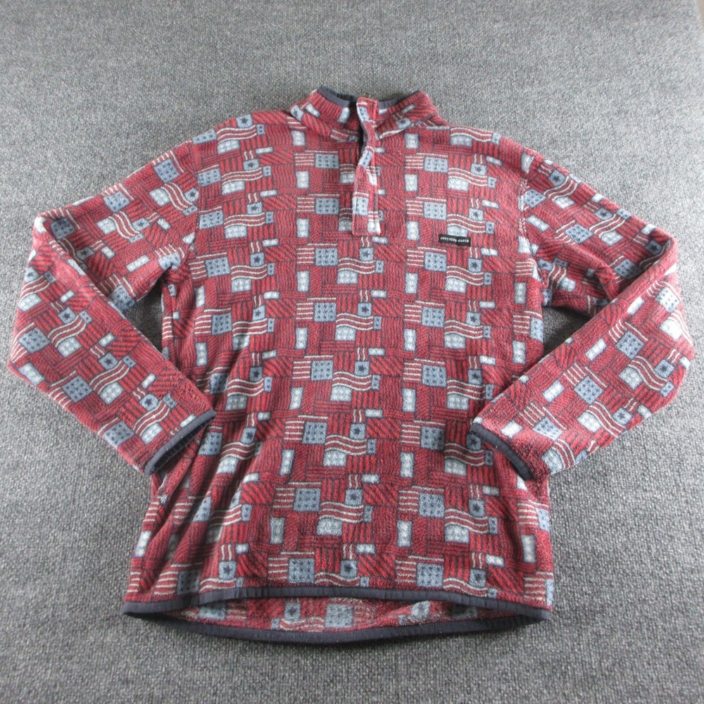 Southern Marsh Sweatshirt Mens L Red Fleece Snap Mock Neck Flag Pattern Pullover